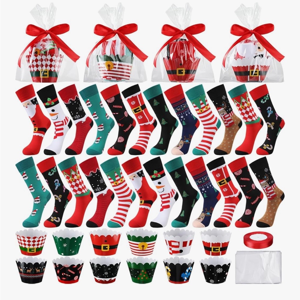 24 Pairs Christmas Cupcake Socks Gift Package